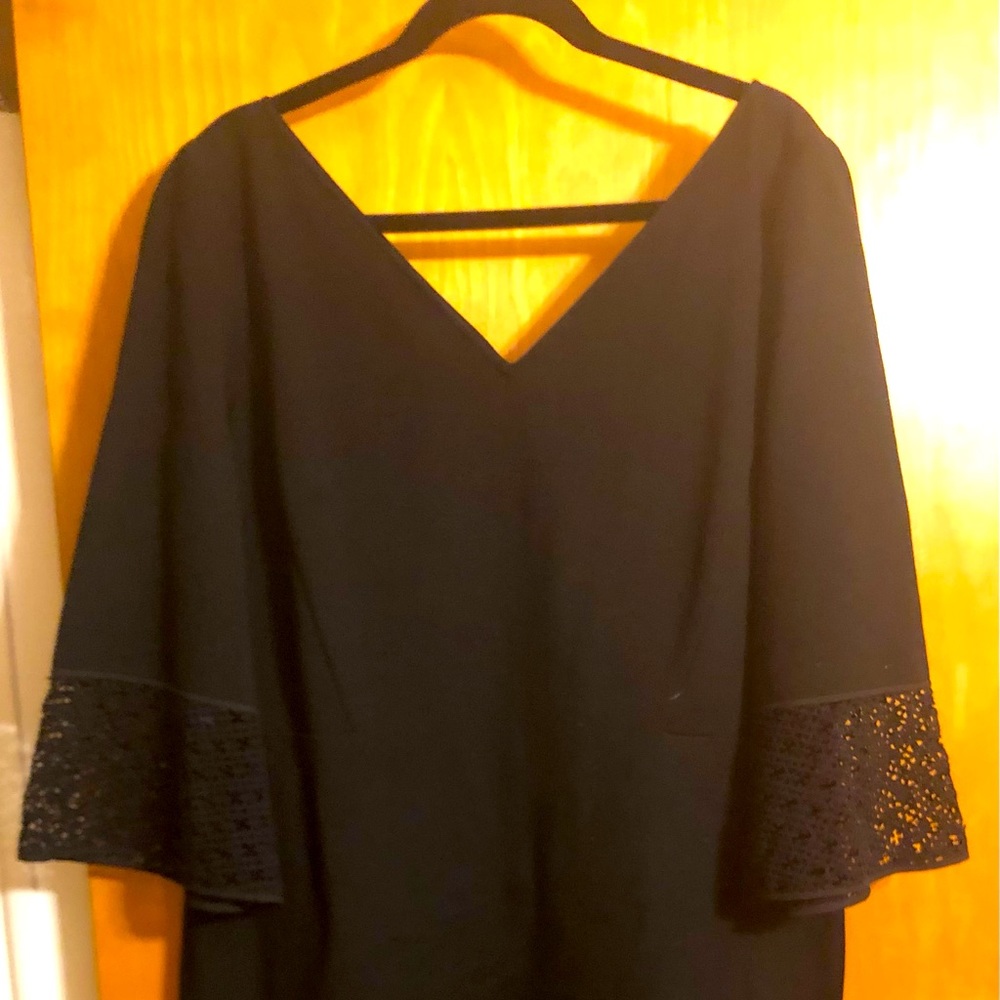 Lafayette 148 v-neck dress with lace sleeves!
